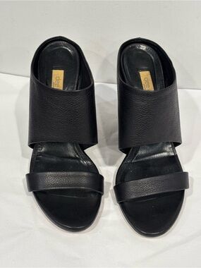 Dee Keller Black Two-Band Leather Slide Wedge Heel - Women